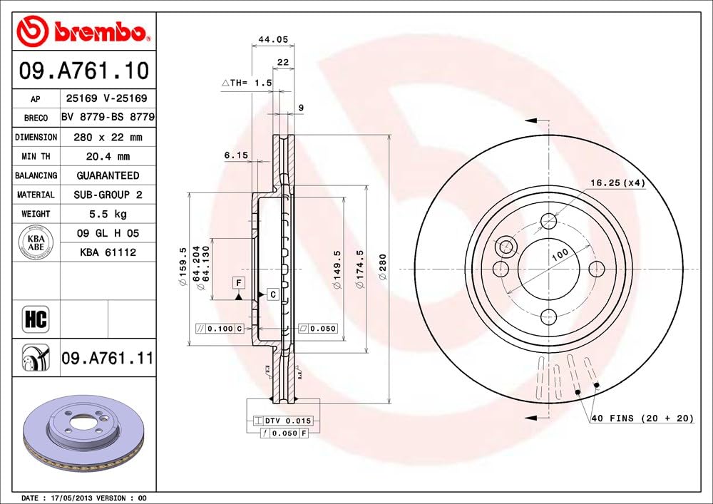 BREMBO 09A76111C02 Brembo 09.A761.11 UV Coated vented Front Brake Rotor MINI OE# 34116858651