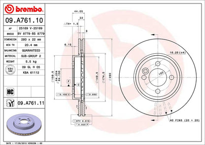 BREMBO 09A76111C02 Brembo 09.A761.11 UV Coated vented Front Brake Rotor MINI OE# 34116858651