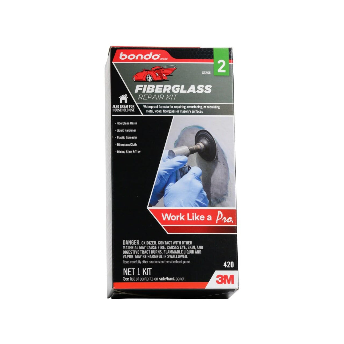 3M 420 Bondo Fiberglass Resin Repair Kit, 00420, 0.45 Pint