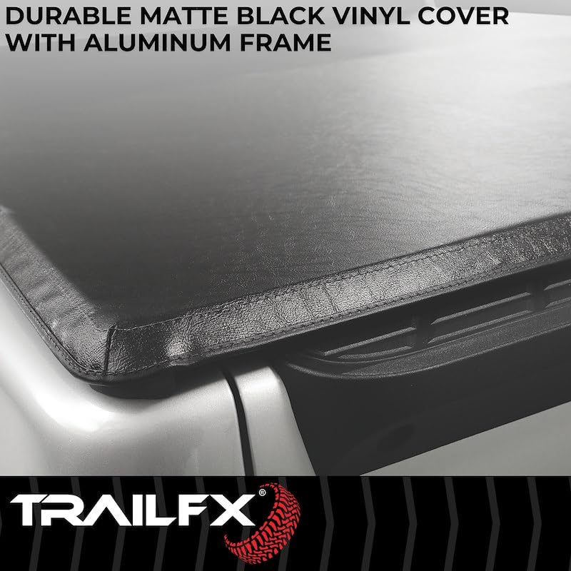TRAILFX TFX1117 TrailFX Soft Tri-Fold Tonneau Cover Fits Chevrolet Silverado 1500 8 ft Bed 2019-2025 Lockable Using Tailgate Handle 3 Panels and 2 Folds Black Vinyl with Aluminum Rails TrailFX TFX1117