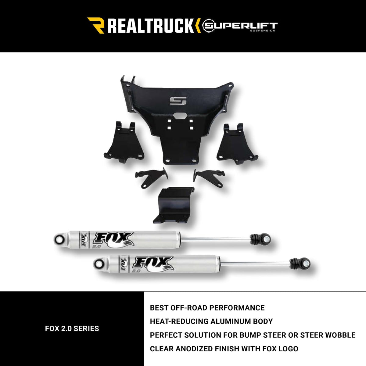 SUPERLIFT 92753 RealTruck SUPERLIFT SUSPENSION Dual Steering Stabilizer Kit for Ford F-250/F-350 | Fox 2.0 Series Cylinders | 92753 | Fits 2023-2024 Ford F-250/F-350 4WD No Lift Height to Any Lift Height