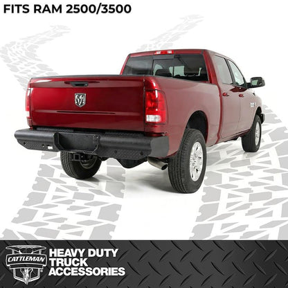 CATTLEMAN 4200S Cattleman HD 4200S Rear Pipe Bumper Fits Ram 3500 2011-2018 Gloss Black Powder-Coated Steel 1-Piece Bolt-On 4 Inch Schedule 40 Pipe Diamond Plate For Dual Rear Wheels