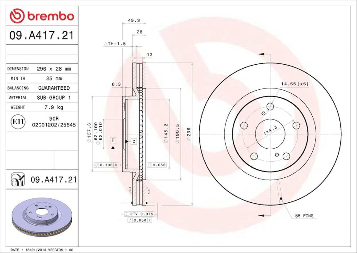 BREMBO 09A41721C02 Brembo Disc Brake Rotor 09.A417.21