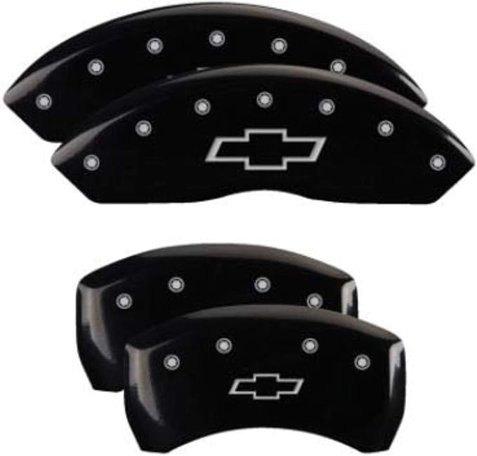 Mgp Caliper Covers 14255SBOWBK Bowtie Black Powder Coat Finish, Silver Characters, Set of 4