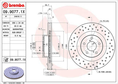 BREMBO 0990771XC02 Brembo 09.9077.1X Xtra UV Coated vented drilled Front Brake Rotor SUBARU OE# 26300AE060