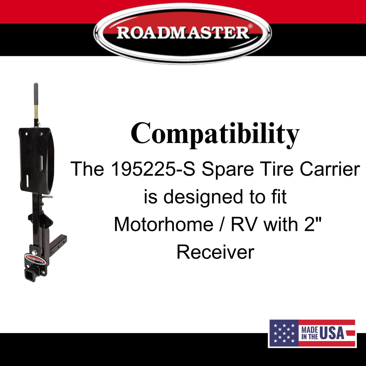 ROADMASTER 195225-S Roadmaster 195225-S Spare Tire Carrier with 2" Drop fits 2" Motorhome Receiver | for 16" - 24.5" Dually Wheels | 10,000 lbs Maximum Capacity | Fits All Lug Nut Patterns