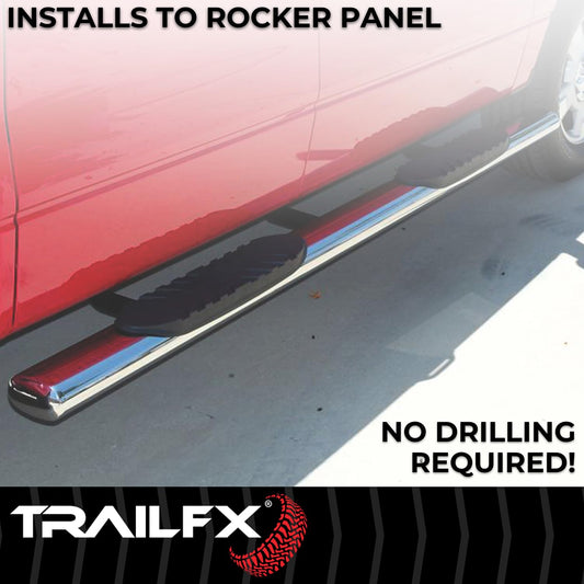TRAILFX A1558S TrailFX Nerf Bars for Toyota Tundra Crew Max 2022-2025 Polished Stainless Steel 4 Inch Oval Straight Side Steps with Step Pads Welded End Caps Rocker Panel Mount Trailfx A1558S