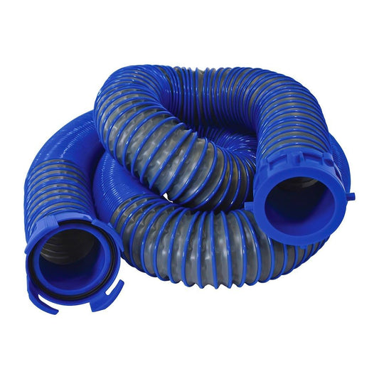 DURAFLEX 22008 Duraflex Gator® Sewer Hose 22008, 30 Ft Extended Len, 114 In Compressed Len, 3 In Hose Diameter, 24 Mil Polypropylene With Polymer Ribbed Construction, Charcoal Gray, With Four Drip Caps/Clear Elbow