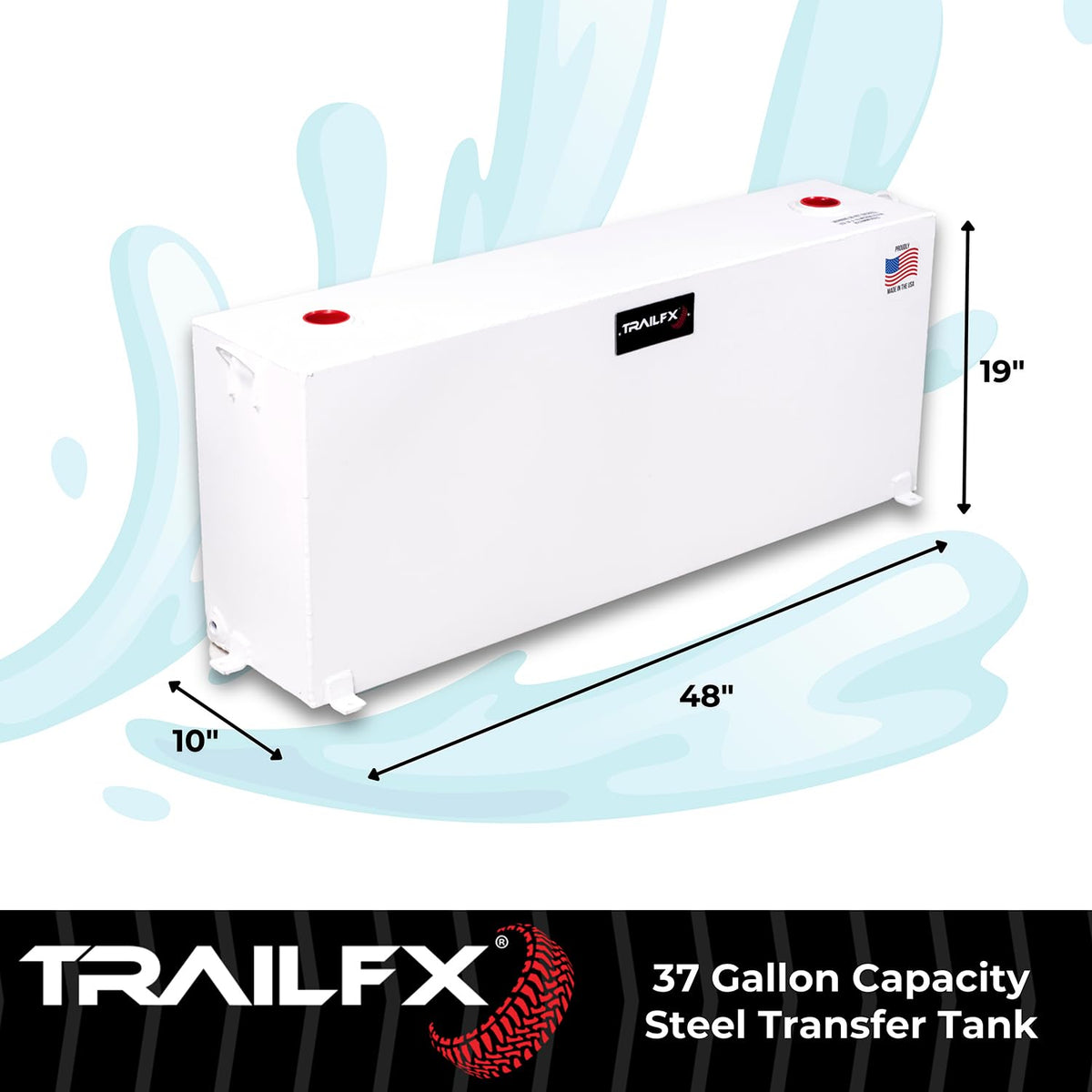 TRAILFX 21040SW TrailFX 21040SW Liquid Transfer Tank 37 Gallon Capacity Rectangular Vertical Steel Tank Gloss White Powder Coat Vented Lockable Cap For Diesel and Non-Flammable Liquids