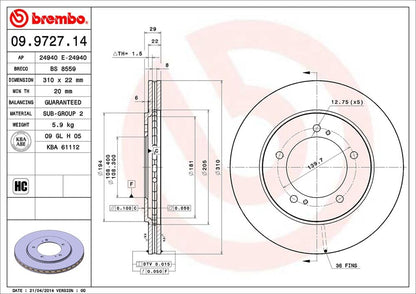 BREMBO 09972714C02 Brembo 09.9727.14 Standard vented Front Brake Rotor SUZUKI OE# 5521165D13
