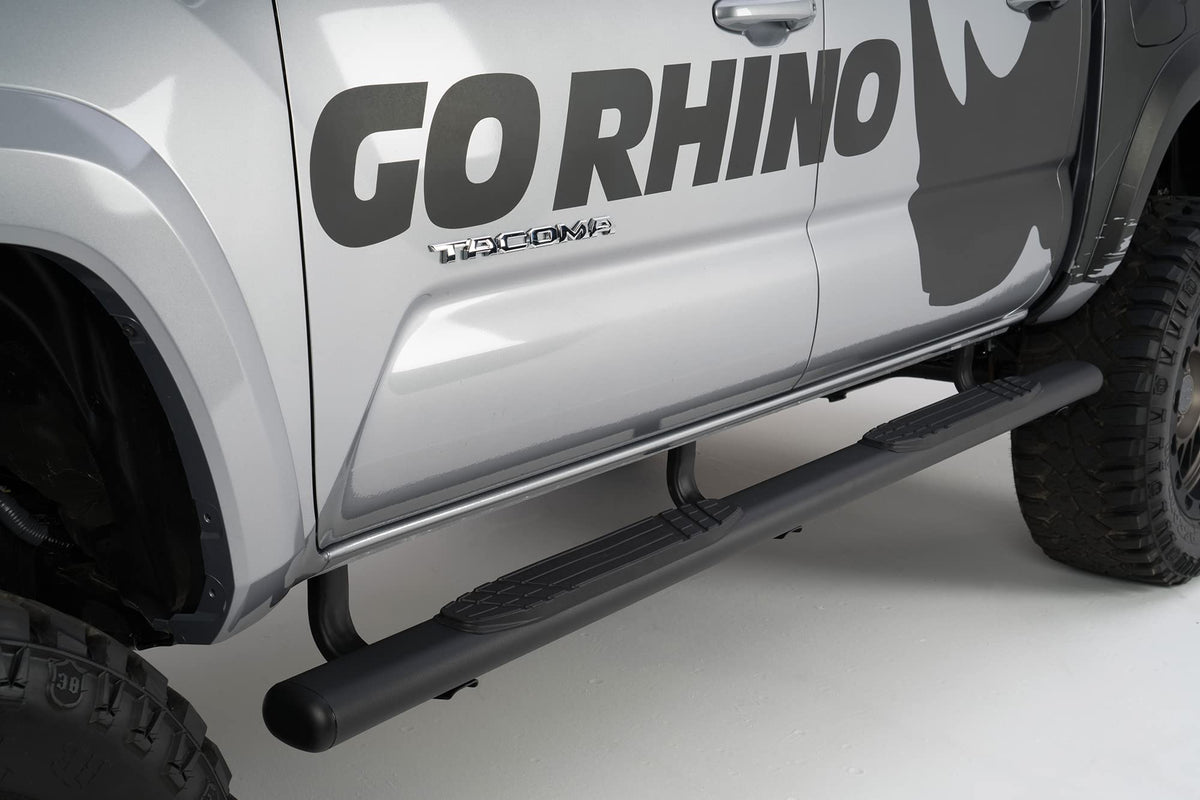 GO RHINO 104442987T Go Rhino 4" Oval 1000 Series Sidesteps & Brackets | Galvanized Steel, Textured Black | 104442987T | Fits 2005-2023 Toyota Tacoma Double Cab Pickup