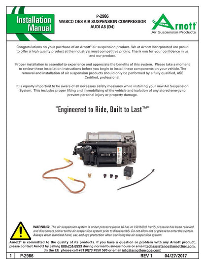 ARNOTT P-2986 Arnott P-2986 WABCO OES AIR SUSPENSION COMPRESSOR