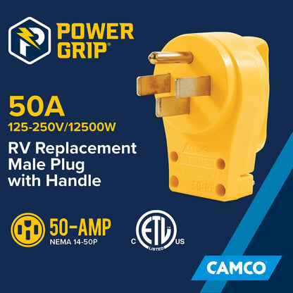 CAMCO 55255 Camco Power Grip 50 Amp RV Power Cord Replacement Plug - Easy to Install