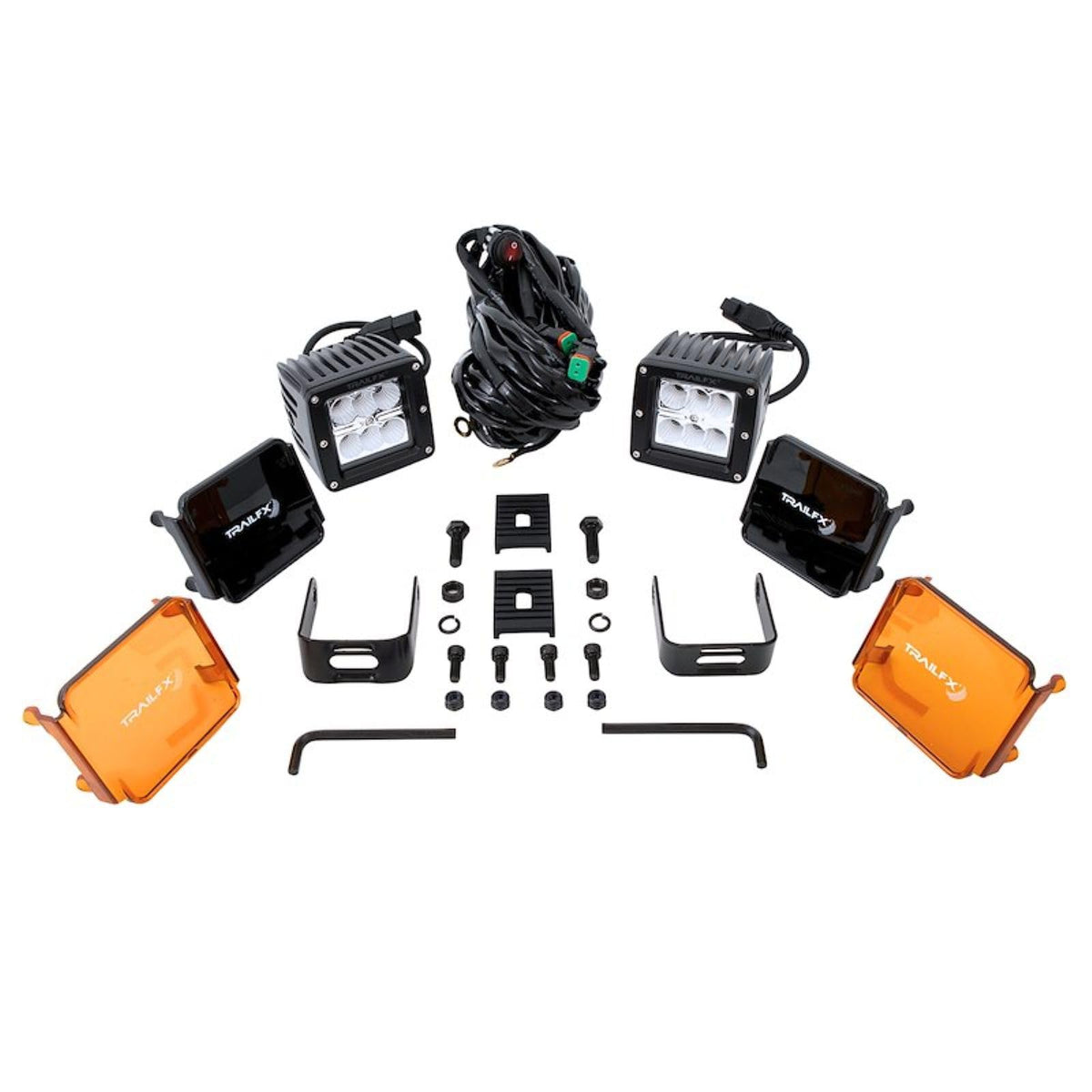 TRAILFX 3X2F2 Trailfx Driving/Fog Light 3X2F2, LED Bulb, 6 Clear LED 3 Watt Bulbs, 3 Inch Square, 90 Degree Flood Beam, Amber Polycarbonate Lens, Bracket Mount, 18 Watt Blubs Amp Draw 1.4 AMP At 12 Volts, Set Of 2
