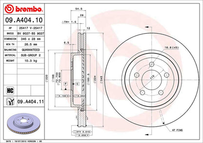 BREMBO 09A40411C02 Brembo 09.A404.11 UV Coated vented Front Brake Rotor CHRYSLER/CHRYSLER (BBDC)/DODGE/LANCIA OE# K04779197AF