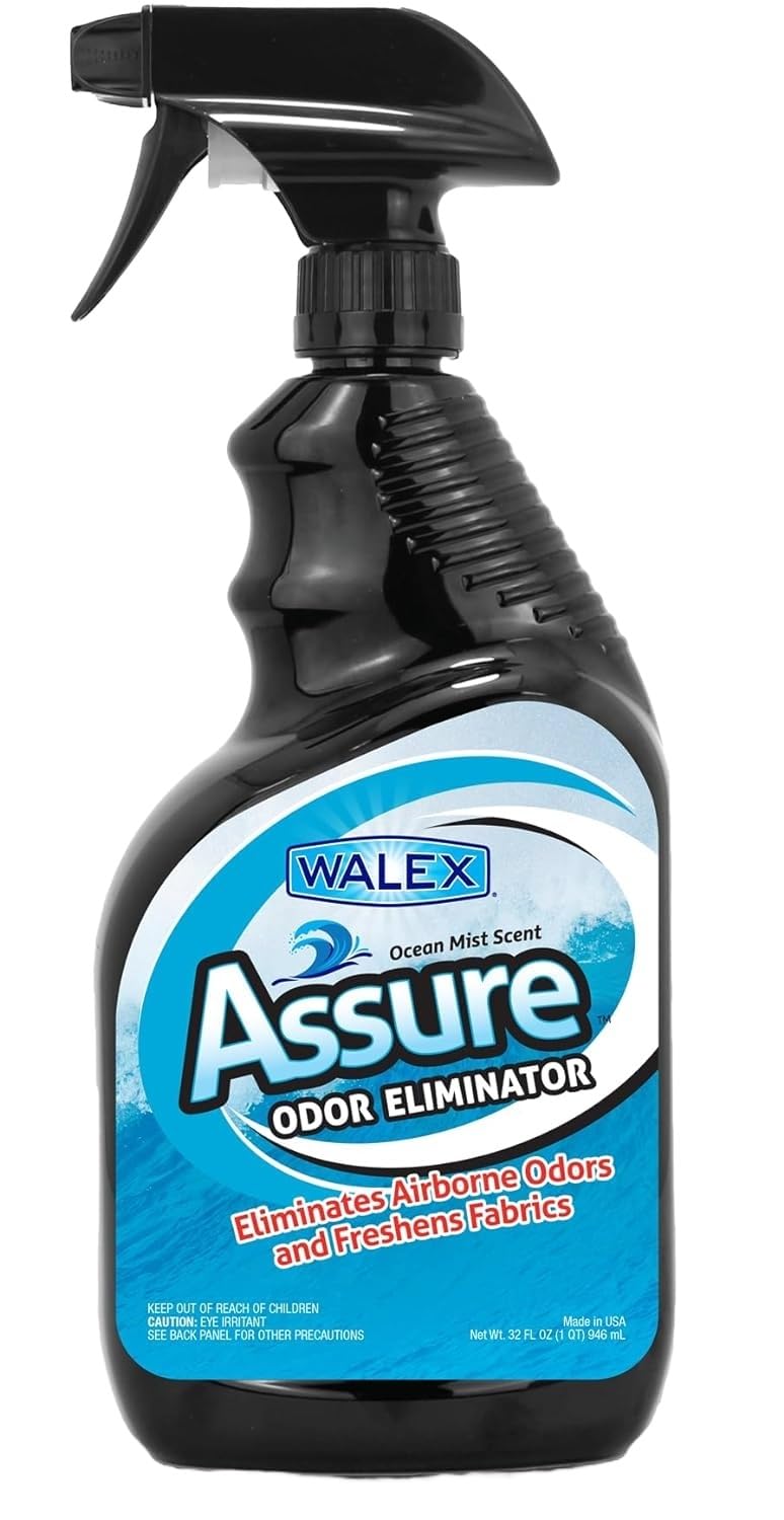 WALEX ASSURE32OM Walex Assure RV Odor Eliminator Air Freshener Spray - Neutralizes Airborne Odors & Freshens Fabrics, Instant Odor Elimination with Natural Essential Oils, Pet Safe, Long Lasting; Ocean Mist, 32 oz