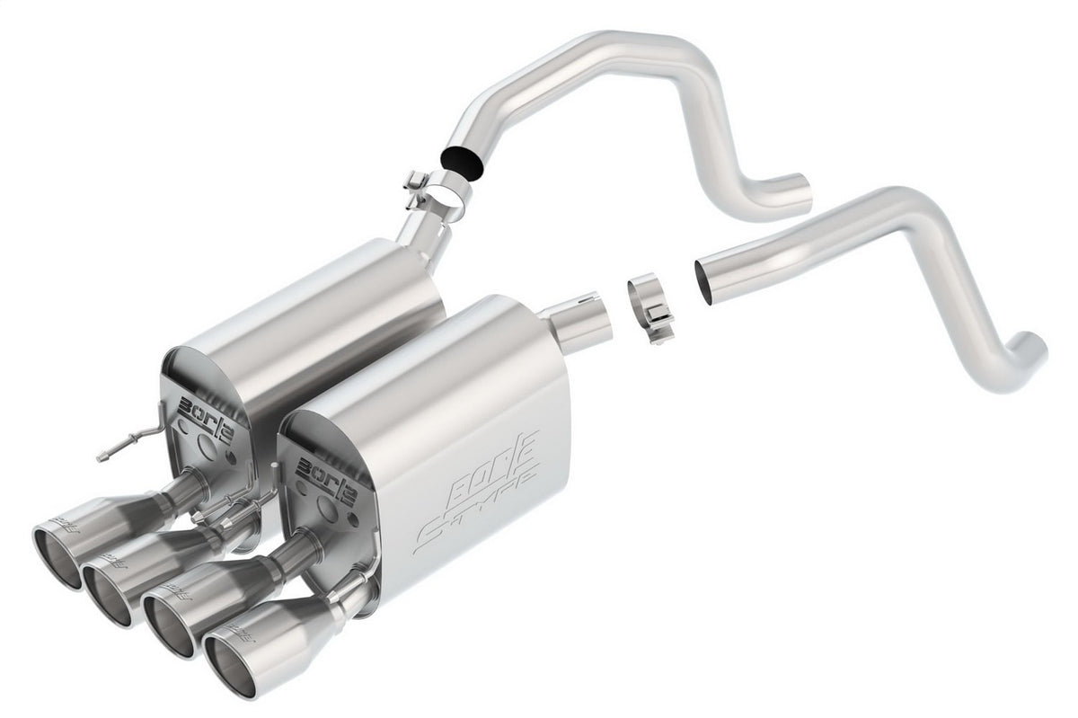 BORLA 11815 BORLA 11815 Axle-Back Perf. Exhaust System for 2005-2008 Chevrolet Corvette (C6) V8 T-304 Stainless Steel S-Type II Sound Dual Center Rear Exit Dual 4" Round Polished T-304 Stainless Tips On Each Side