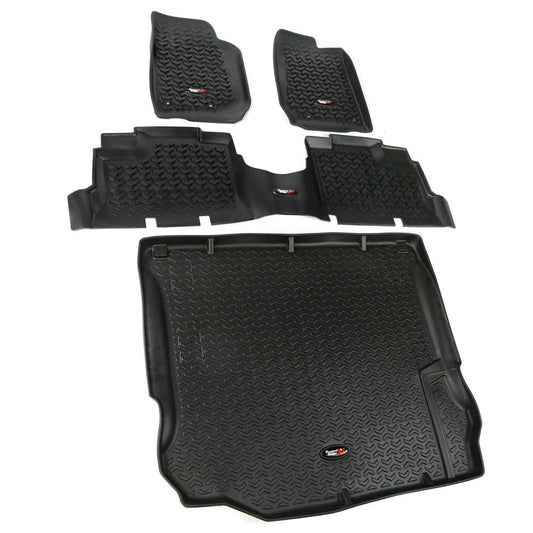 RUGGED RIDGE 12988.04 Rugged Ridge Floor Liner Set for Jeep Wrangler JKU | Front/Rear/Cargo, 4-Piece Set, Black | 12988.04 | Fits 2011-2018 Jeep Wrangler JKU 4-Door