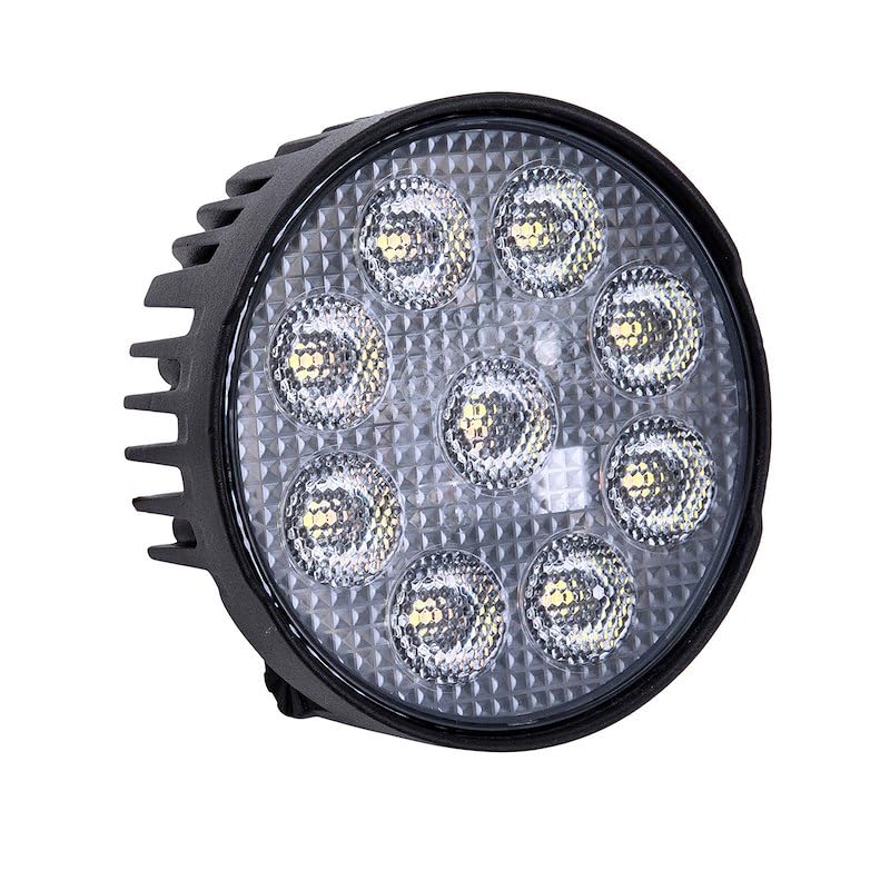 TRAILFX 4RNDWLAMF1 TrailFX 4RNDWLAMF1 Round LED Work Light 4 Inch 45W Flood Beam Dual White and Amber Flash 6600 Raw Lumens Black Aluminum Pedestal Mount and Installation Hardware