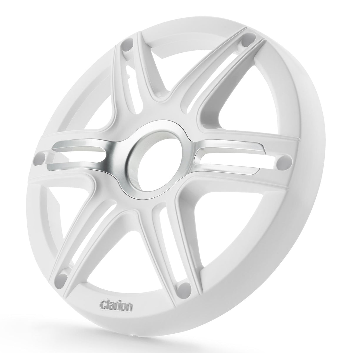 CLARION 010-13567-00 Clarion CMGP-101-SW 10-inch Premium Subwoofer Grille Sport Style, White, with Metallic Silver Accents