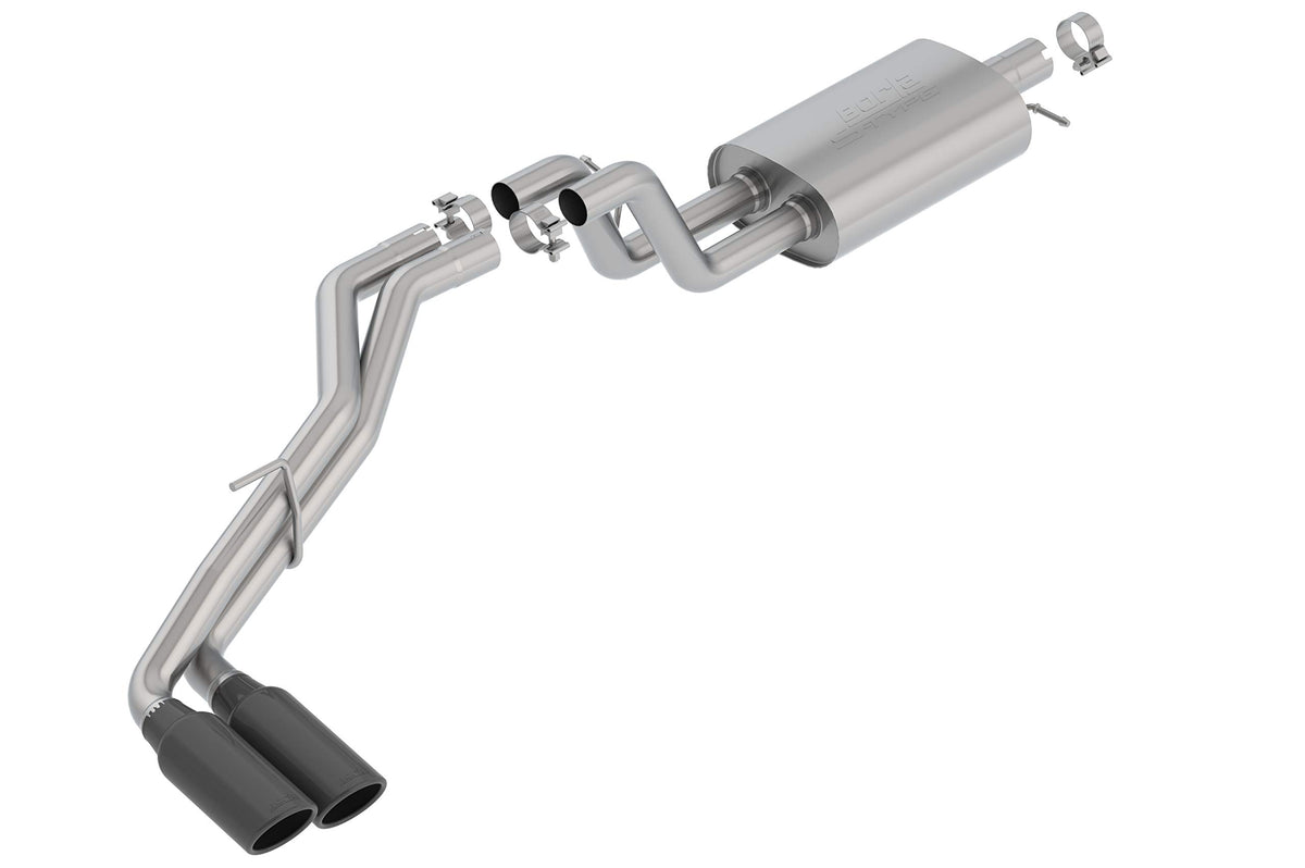 BORLA 140789BC BORLA 140789BC Cat-Back Performance Exhaust System for 2019-2023 Ford Ranger 4 Cyl. T-304 Stainless Steel S-Type Sound Dual Right Side Exit Single 4" Round Black Chrome Tip On Each Tail Pipe