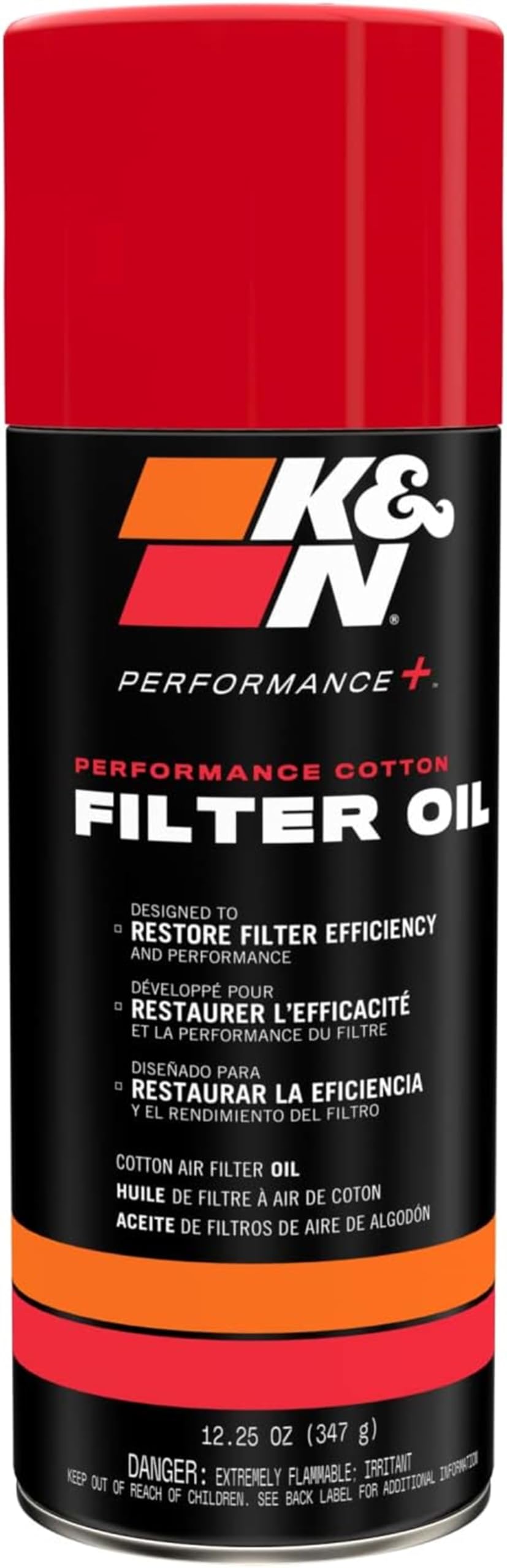 K&N FILTER 99-0516 K&N Air Filter Oil: Aerosol; Restore Engine Air Filter Performance and Efficiency, 99-0516, 347g(12.25 Oz)