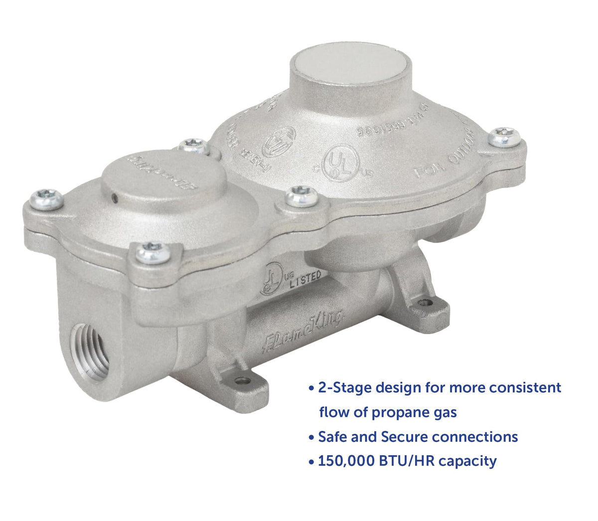 FLAME KING G2R150B Flame King 150,000 BTU Vertical Mounted 2-Stage Propane LP Regulator for RVs, Vans, Trailers, Campers, 100LB Tanks, ASME Tanks, Generators