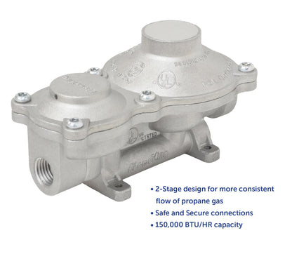 FLAME KING G2R150B Flame King 150,000 BTU Vertical Mounted 2-Stage Propane LP Regulator for RVs, Vans, Trailers, Campers, 100LB Tanks, ASME Tanks, Generators