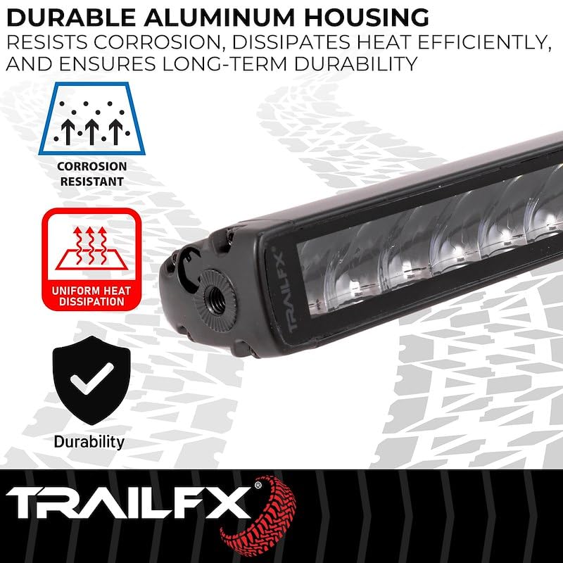 TRAILFX 20SRBKCM TrailFX 20SRBKCM Light Bar 20 Inch Single Row LED 105W Combo 8 Spot and 90 Flood Lights 8820 Raw Lumens Black Aluminum Housing IP67 with Brackets and Installation Hardware