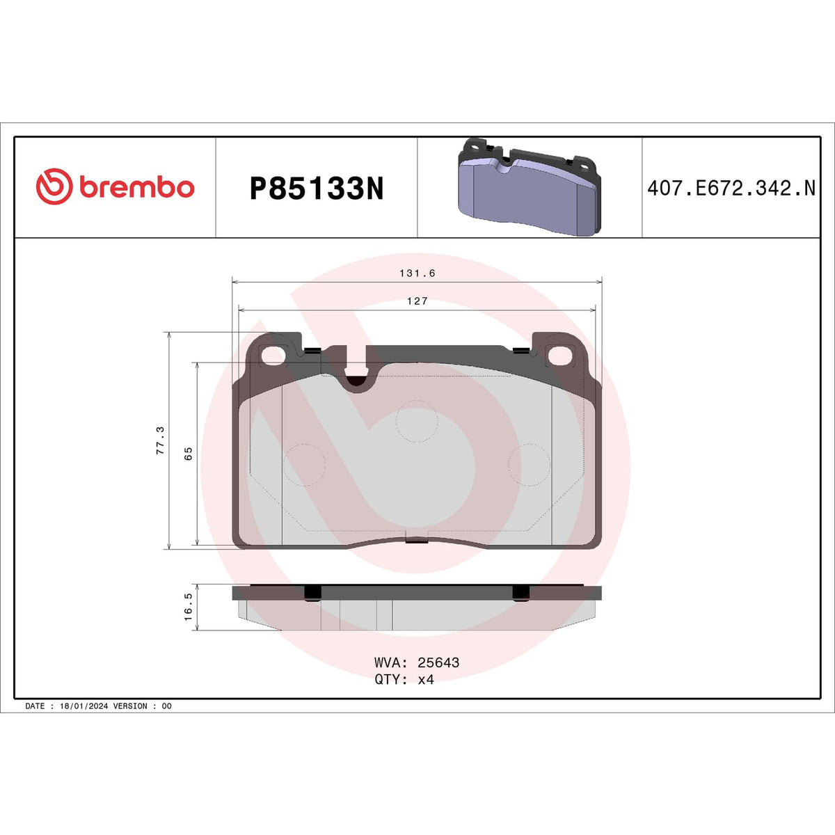 BREMBO P85133N Brembo P85133N Premium Ceramic Front Disc Brake Pad Set AUDI OE# 8R0698151AB