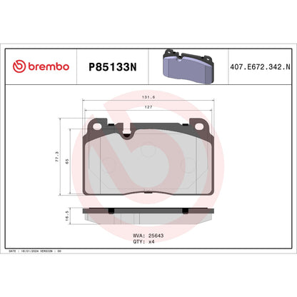 BREMBO P85133N Brembo P85133N Premium Ceramic Front Disc Brake Pad Set AUDI OE# 8R0698151AB