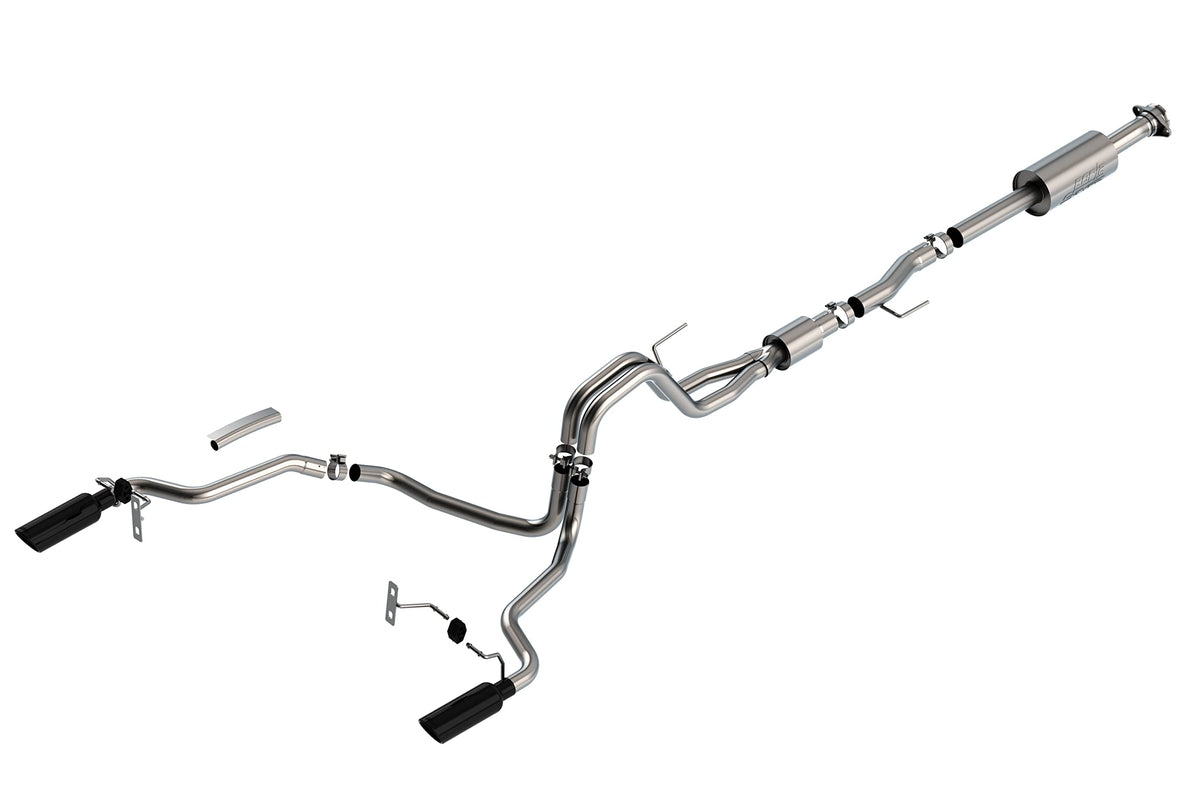 BORLA 140866BC BORLA 140866BC Cat-Back Performance Exhaust System for 2021-2023 Ford F-150 V8 EXC. Tremor & Black Appear. T-304 Stainless Steel S-Type Sound Dual Split Rear Exit Singe 4" Round Chrome Tip Each Side