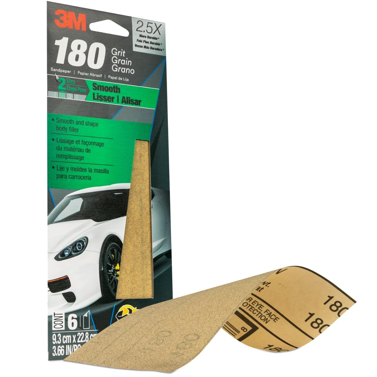 3M 03031 3M Sandpaper, 03031, 180 Grit, 3 2/3 in x 9 in, 6 Sheets