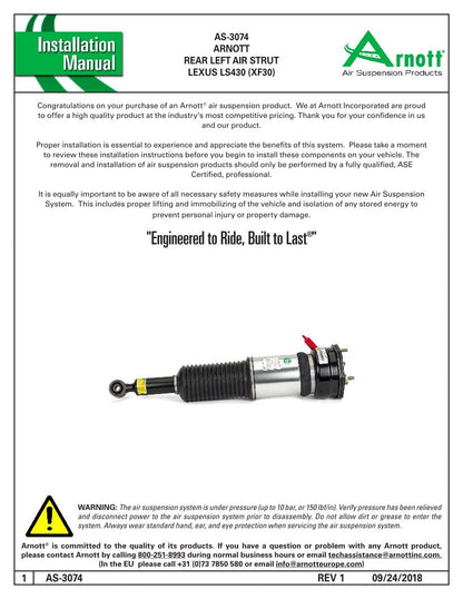 ARNOTT AS-3074 Arnott AS-3074 Rear Left Air Strut 01-06 Lexus Ls430 (Ucf30)