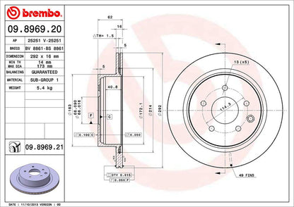 BREMBO 09896921C02 Brembo 09.8969.21 UV Coated vented Rear Brake Rotor DONGFENG FENGDU/INFINITI/NISSAN/NISSAN (DFAC)/RENAULT/RENAULT (DFAC)/VENUCIA OE# 432068H305