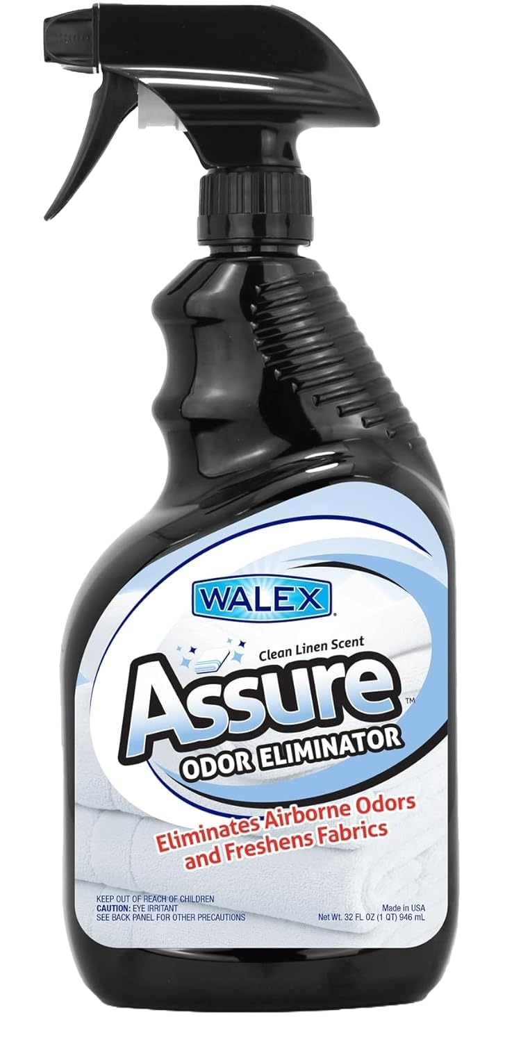 WALEX ASSURE32CL Walex Assure RV Odor Eliminator Air Freshener Spray - Neutralizes Airborne Odors & Freshens Fabrics, Instant Odor Elimination with Natural Essential Oils, Pet Safe, Long Lasting; Clean Linen, 32 oz