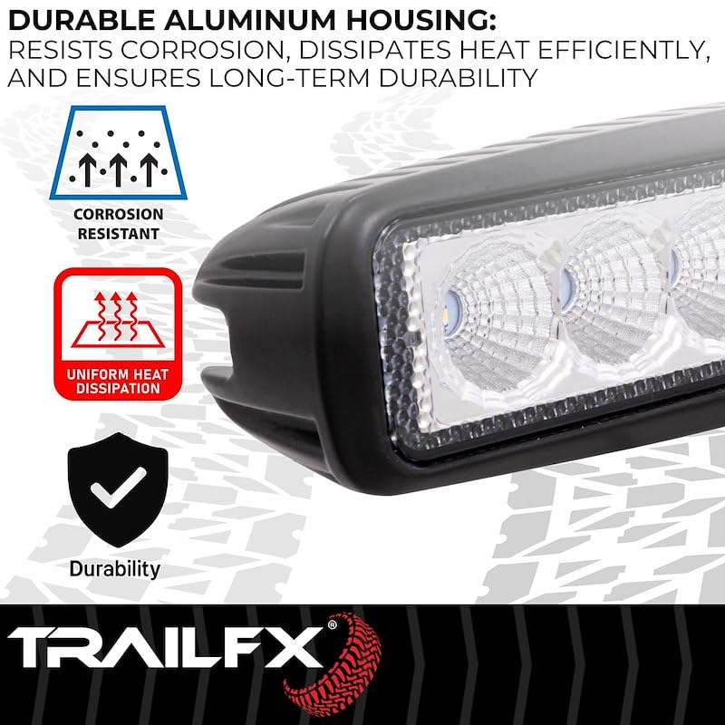 TRAILFX 6SRUTLF2 TrailFX 6SRUTLF2 Work Lights Oval LED Utility Lights 6 Inch Set of 2 18W Flood Beam 2520 Raw Lumens Black Aluminum IP67 IP69K Pedestal Mount with Harness Switch and Installation Hardware