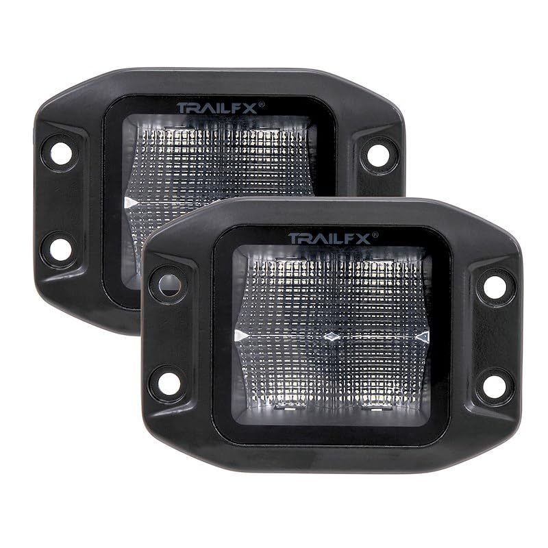TRAILFX 2X2FMBKF2 Trailfx Driving/Fog Light 2X2FMBKF2, LED Bulb, 4 Clear LED 10 Watt Bulbs, 3 Inch Square, 90 Degree Flood Beam, Clear Lens, Bracket Mount, 9600 Raw Lumens/ 6640 Effective Lumens, Set Of 2