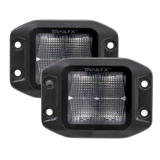 TRAILFX 2X2FMBKF2 Trailfx Driving/Fog Light 2X2FMBKF2, LED Bulb, 4 Clear LED 10 Watt Bulbs, 3 Inch Square, 90 Degree Flood Beam, Clear Lens, Bracket Mount, 9600 Raw Lumens/ 6640 Effective Lumens, Set Of 2