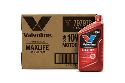 VALVOLINE 797976 Valvoline MaxLife High Mileage 10W-30 Synthetic Blend Motor Oil 1 Quart, Pack of 6