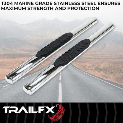 TRAILFX A1551S TrailFX Nerf Bars for Chevrolet Silverado 1500 Standard Cab 2020-2021 Polished Stainless Steel 4 Inch Oval Straight Side Steps with Step Pads Rocker Panel Mount Running Boards Trailfx A1551S