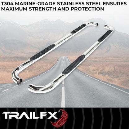 TRAILFX A0065S TrailFX Nerf Bars Fits Ford Bronco Sport 2021-2025 Polished 3 Inch Round Bent Stainless Steel with Step Pads Rocker Panel Mount Running Boards with Mounting Hardware TrailFX A0065S