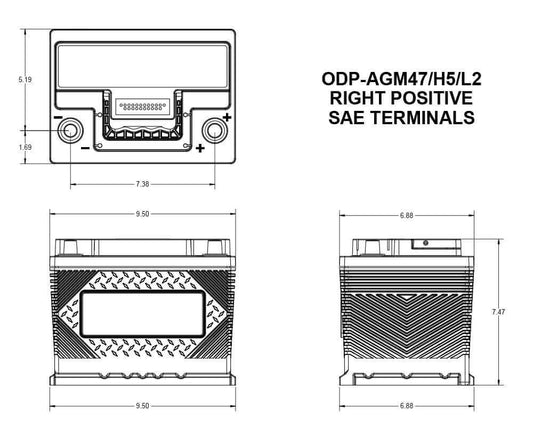 ODYSSEY BATTERY ODP-AGM47H5L2 Odyssey Battery ODP-AGM47H5L2 Performance Series AGM Battery, Passenger Car