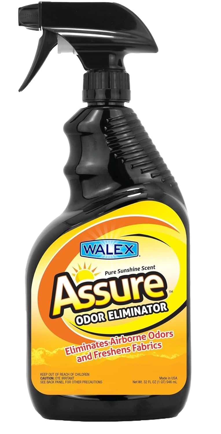WALEX ASSURE32PS Walex Assure RV Odor Eliminator Air Freshener Spray - Neutralizes Airborne Odors & Freshens Fabrics, Instant Odor Elimination with Natural Essential Oils, Pet Safe, Long Lasting; Pure Sunshine, 32 oz