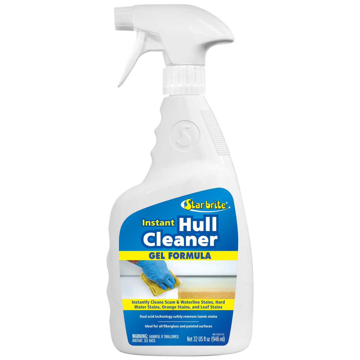 STAR BRITE 096132 STAR BRITE Instant Hull Cleaner - 32 Oz Gel Spray - Easily Remove Stains, Scum Lines & Grime on Boat Hulls, Fiberglass, Plastic & Painted Surfaces - Easy to Use Formula (096132)