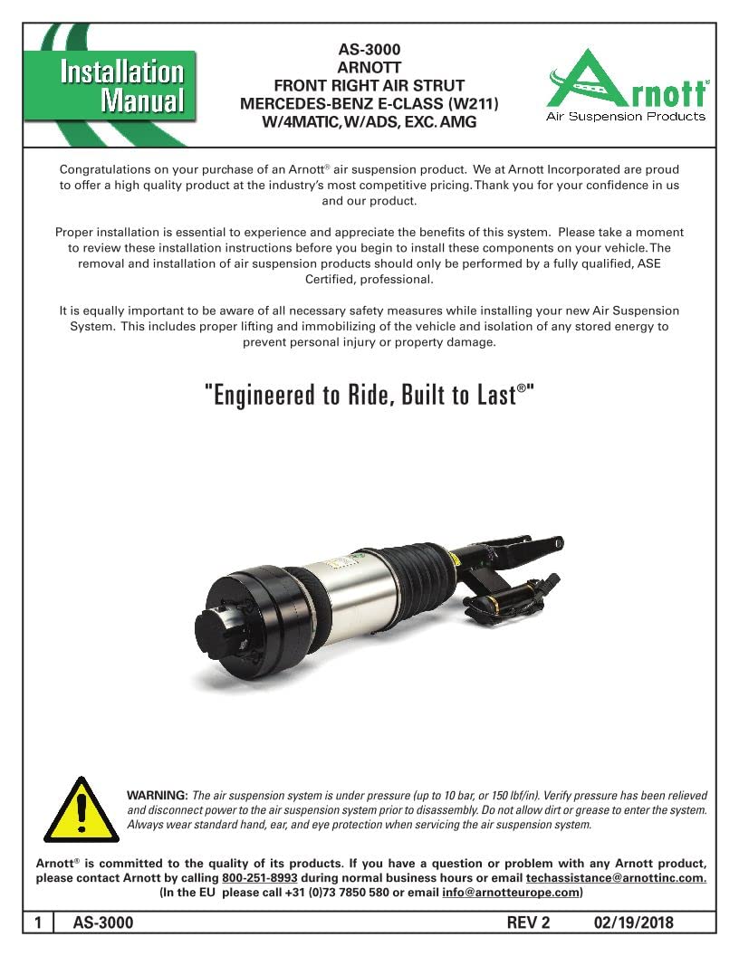 ARNOTT AS-3000 Arnott Replacement For E320 E350 E500 E550 4Matic AWD Front Right Air Strut