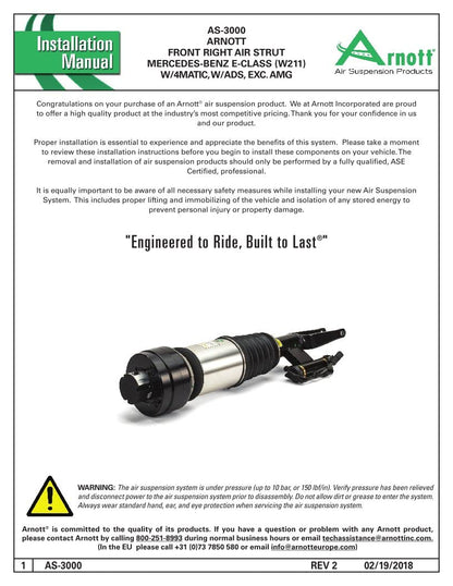 ARNOTT AS-3000 Arnott Replacement For E320 E350 E500 E550 4Matic AWD Front Right Air Strut