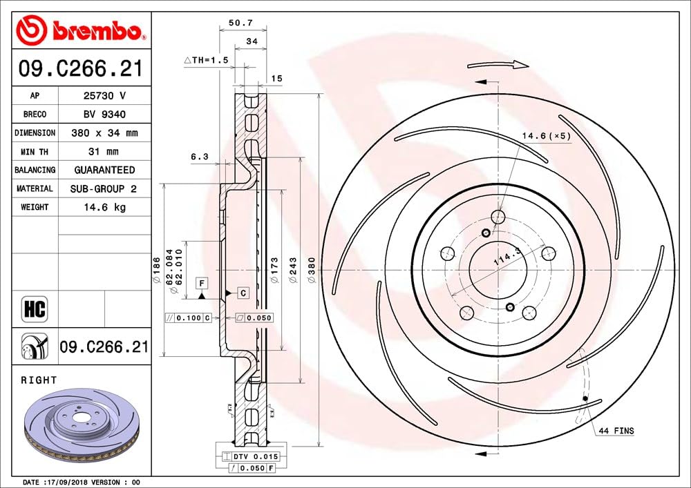 Brembo 09.C266.21 UV Coated vented Slotted Brake Rotor LEXUS OE#