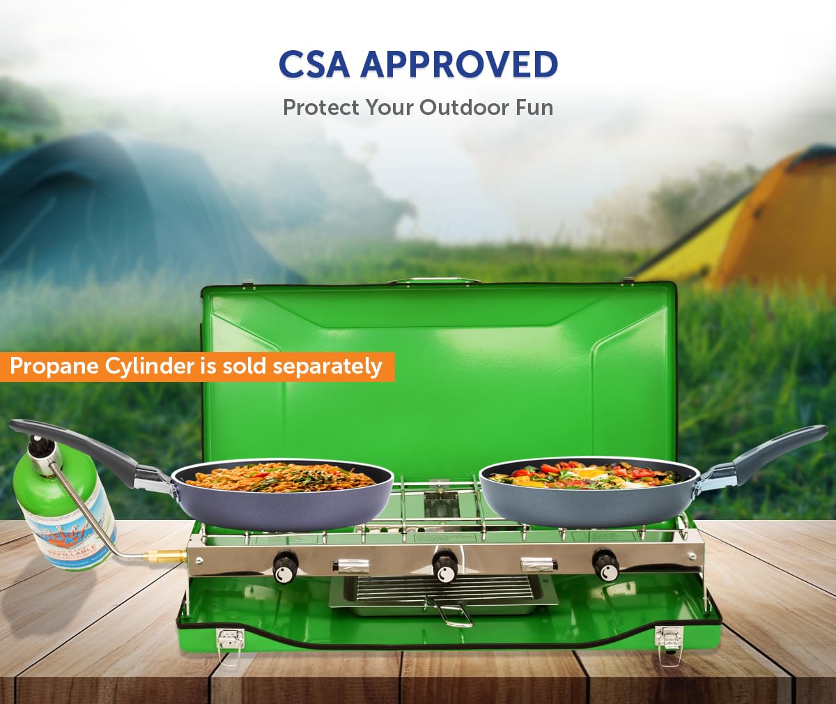 FLAME KING YSNBBQ-136M Flame King YSNBBQ-136M 3-Burner Portable Camping Stove Grill w/Toast Tray, Great for Outdoor Cooking, Backpacking, Hiking, & Emergency, Compatible with 1LB Propane Gas Bottle