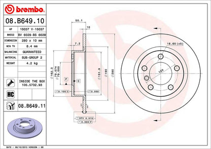 Brembo 08.B649.11 UV Coated solid Rear Brake Rotor MINI OE#